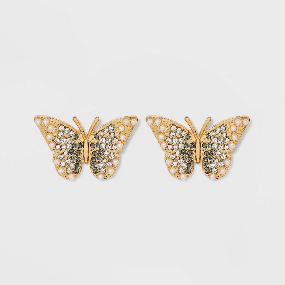 SUGARFIX By Baublebar Crystal Wings Butterfly Stud Statement Earrings